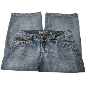 Hydraulic Capri Jeans Sz 9/10 Juniors Wide‎ Leg Medium Wash Flap Pockets